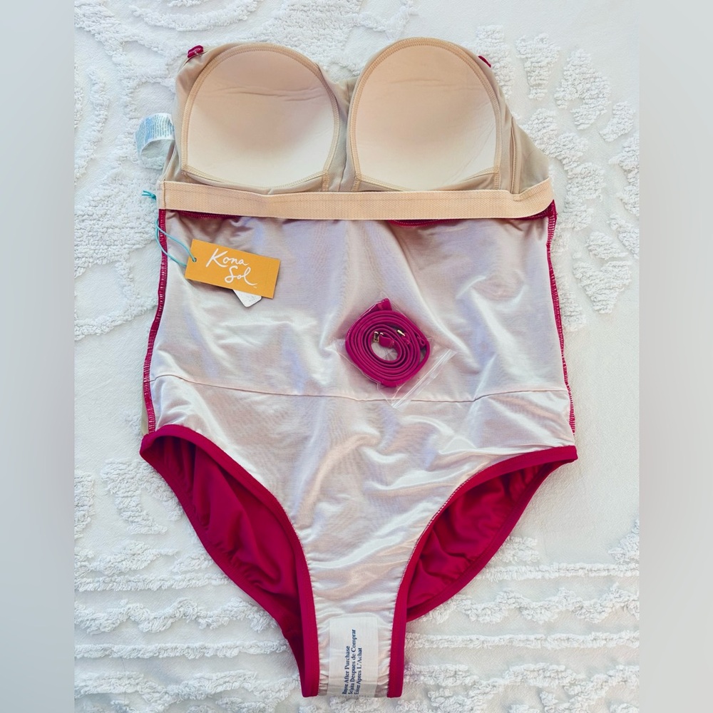 Kona Sol Swimsuit Hot Pink One Piece bandeau NWT 16 beach cruise resort vacation - Picture 4 of 6